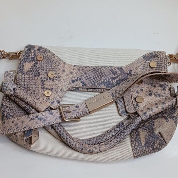 Foly + Corina Women's Crossbody Bag Snake Skin Leather Cream - Picture 13 of 13